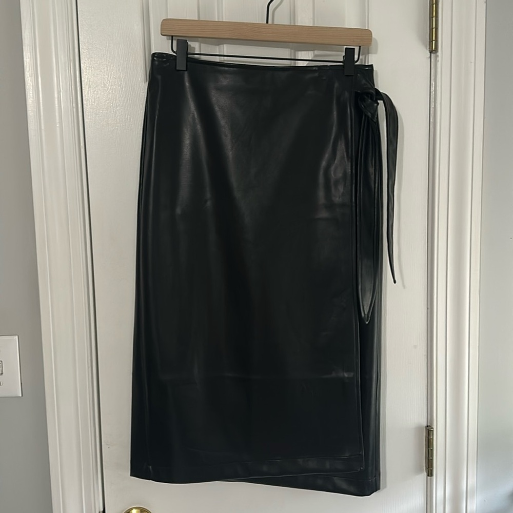 NWT 7 For All Mankind Faux Leather Pencil Wrap Skirt